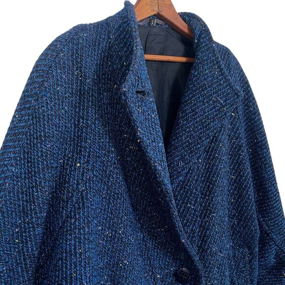 Vintage Tweed Speckled Single Breasted Lined Blazer Jacket Navy Blue Size 6 - Picture 3 of 10